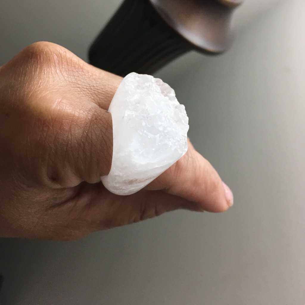 Clear Rock Quartz Carved Druzy Ring Size 8